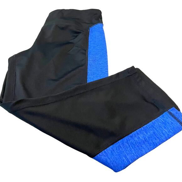 IDEOLOGY HIGH-RISE  CROPPED YOGA LEGGINGS, WOMENS, L, BLACK WITH BLUE STRIPES - Picture 7 of 12